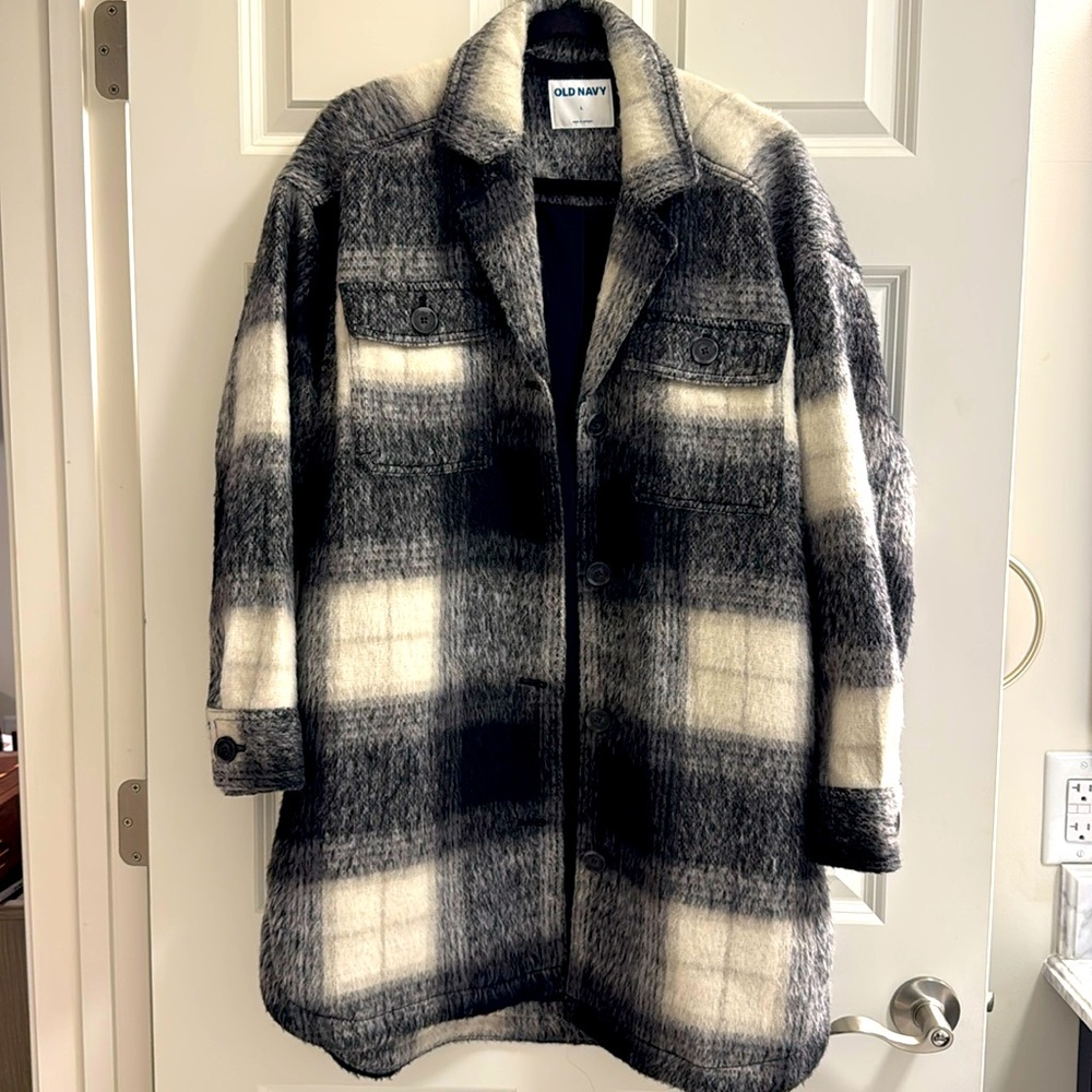 Printed Flannel Long Utility Shacket for Women